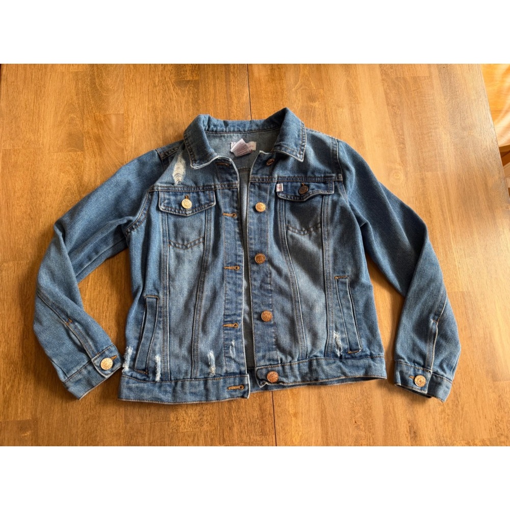 Tommy Bahama Girls Denim Trucker Jacket Medium Wash Distressed Size 10